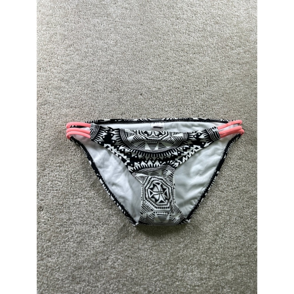 Xhilaration Women's Black White Tribal Print Bikini Bottom Medium Pink Straps